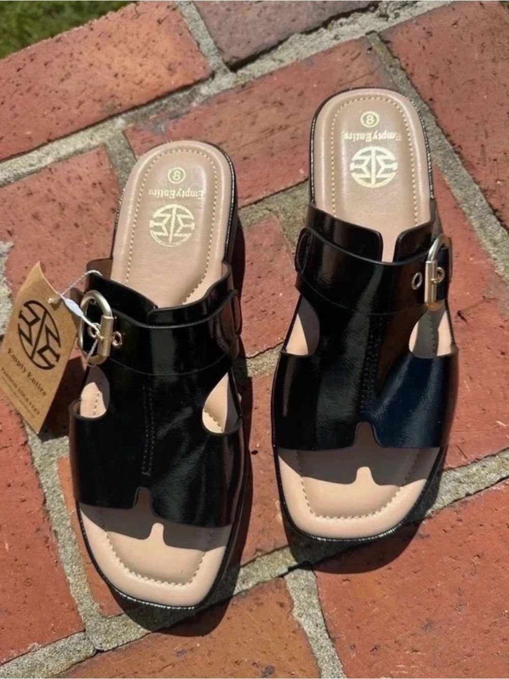 Tempo Paris Black Patent Slip-On Buckle Mules